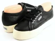 $170 SUPERGA 2790 Black Leather Designer Platform Sneakers 8.5 M
