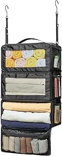 [Vokelater] Suitcase Organizer, HangingTravel Organizer Carry On Luggage Organizer, Portable Hanging Shelves Packing Cubes for Cruise Ship Essentials, Medium, Black
