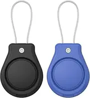 [2 Pack]AirTag Holders Secure with Wire Cable, Air Tag Lock Cases with Keychain Key Ring Key Chain Anti-Lost Protective Air Tag Holder Luggage Tag for Luggage,Keys, Dog Collar & More