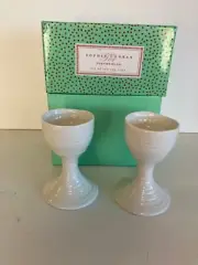 Portmeirion Sophie Conran White Footed Egg Cup Set of 2 NIB Fun Shape