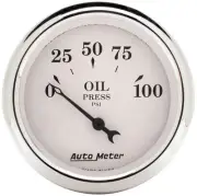Autometer 1628 Old-Tyme White Oil Pressure Gauge, 2-1/16", 100 PSI, Electric