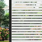 ConCus-T Window Film Privacy Self Adhesive Frosted Window Sticker Reusable No Glue Film Stripe Vinyl Static Cling Door Glass Covering for Living Room Office Bathroom 75×200cm