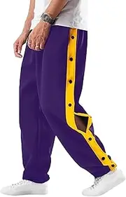 [Generic] Athletic Pants for Men Tear Away High Side Split Snap Buttons Striped Sweatpants Trendy Lightweight Jogging Trousers