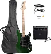 Vasitelan Electric Guitar 39" Complete Beginner Starter kit Full Size with 20w Amp,w/Strap,Bag,Guitar Amplifier,Power Wire,Plectrum,Tremolo Bar (Green)