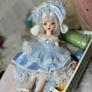 1/6 BJD Doll 30cm Height with Full Set Outfits Hair Wig Blue Eyes Makeup Dress