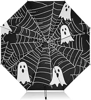 [PDZRMY] UV Protection Travel Umbrella Webs Halloween Black Compact for Rain and Sun - Auto Open and Close UPF 50+ Windproof Portable 46” Sun Umbrella for Women and Men