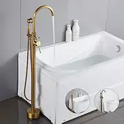 Vintage Bathtub Faucet Floor Mount, Bath Tub Filler Mixer Tap Freestanding with Heldhand Showerhand, 360 Swivel High Arc Spout Standing Shower Faucet