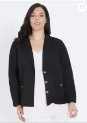 Autograph Plus Size 26 Black Jacket Blazer Tortoise Buttons Pockets NEW RRP$99