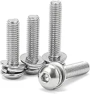 10/20/30/40/50pcs Hexagon Socket Round Head Bolts M2.5 M3 M4 M5 M6 M8 Size with Spring Gasket Flat Washer Combination Male Screw Stainless Steel(40mm,M6 (20pcs))