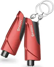 SINSEN Window Breaker Seatbelt Cutter, Car Emergency Safety Keychain, Seat Belt Escape Tool and Glass Hammer, Spring-Loaded for Land and Underwater, 2PCS, Red
