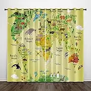 Exquisite Bedroom Blackout Curtains, Brown map Cartoon 79x84 Inch Heat Insulation Blackout Children's Curtains,3D lackout Curtains, Suitable for Living Room Bedroom Childre