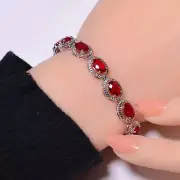 Red Garnet 925 Sterling Silver Tennis Bracelet 7.99" B_9733_732_9