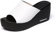 [ZSQBQ] Women Platform Slippers Slides Summer High Heels Peep Toe Casual Elegant Non-Slip Wear-Resistant Wedge Slip on Sandals