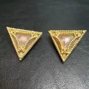 Vintage Jewelry Triangle Clip On Lucite Amber Gold Tone. 7113