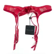 Pleasure State Studio 54 Suspender Size M Cherry Red Satin Lace Trim Crystal New