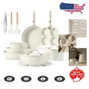 19-Piece Nonstick Granite Cookware Set – Induction-Compatible with Detachable...