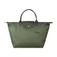 【LONGCHAMP】LONGCHAMP LE PLIAGE GREEN刺繡LOGO再生尼龍摺疊款短把拉鍊手提包(中/森林綠x深綠)