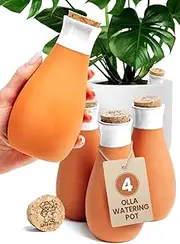 4 Pcs Ollas Terracotta Watering Pots Large - 14 Oz Terracotta Self Watering Globes for 1-Week Easy to Refill - Clay Garden Olla Pots Plant Waterers While On Vacation Outdoor & Indoor [4, White]