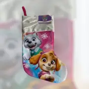 Nickelodeon Paw Patrol Christmas Holiday Stocking Silver Sequin Pink NEW