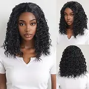 Synthetic Wig Wavy Afro Curly Asymmetrical With Bangs Machine Made Wig 14 inch A1 Synthetic Hair Women's Classic Comfortable Color Gradient Black