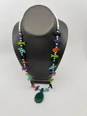 Running Bear Fetish Necklace Central Malachite Turtle 30"
