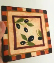 New 222 FIFTH Tuscan Olive CERAMIC TRIVET TILE Italy Kitchen Rust Blk FARMHOUSE