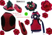 Ambaby Plaid 4pcs Set Small Dog Harness Pet Collars Bandana Puppy Harness Leash