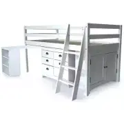 NNEMB Wooden Kids Single Loft Bed Frame with Pull Out Desk-Storage Drawers-Cabin