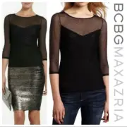 NEW $168 BCBG MAXAZRIA AMORA SEMI SHEER BLACK KNIT TOP SEXY SOPHISTICATED S