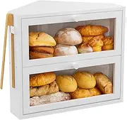 [WOWLIVE] Corner Bread Box for Kitchen Countertop, Large Double Layer Bread Storage Container for Homemade Bread, Black Bread Holder for Kitchen Counter, Under Cabinet Organizer (White, Medium)
