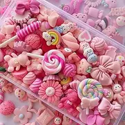 FULUSODO 60pcs Slime Charms Cute Set,Pink Bulk Mixed Resin Charms Set Ornament Scrapbooking