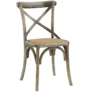 MODWAY Dining Chair 17.5" Armless High N' Cross Back Rattan Seat Wood Frame Gray