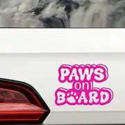 Paws On Board Pet Funny Car Sticker - Waterproof Decal - Long Lasting - Dog & Cat Gifts for Cars, Vans, Caravans, Motorhomes (Pink)