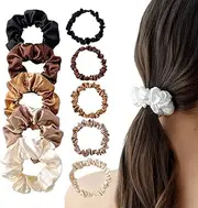 UEIOAVL Hair Bobbles 10 Pieces Women Hair Bands Set Silk and Satin Large and Small Hair Bands Elastic Hair Bands for Women and Girls (Black, Brown, Coffee, Light Coffee, Beige)