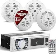 Pyle PLMRKT38W 6.5" Bluetooth Marine Receiver Stereo Waterproof Speakers (White)