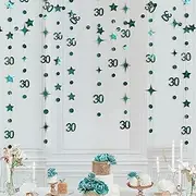 Party Decorations Gold 30th Happy Birthday Party Paper Banners Decorations Number 30 Year Old Circle Dots Twinkle Star Garlands Hanging Backdrops (Color : Indigo Blue, Size : 1 String)