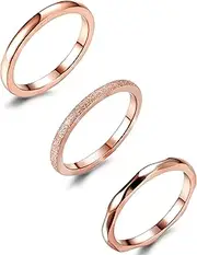 [JOERICA] 3Pcs 2mm Stainless Steel Women's Stackable Eternity Ring Band Engagement Wedding Ring Set 4-9