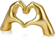 Gold Heart Hands Sculpture Gesture Decoration,Love Finger Sculpture Wedding Decoration, Small Ornament in Coffee Table, Office and Bedroom Home Decoration, Modern Art Aesthetic Sculpture (Gold)