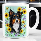 Funny Coffee Mug Cute KELPIE CROSS BORDER COLLIE with Sunflowers Tea Cup Gift
