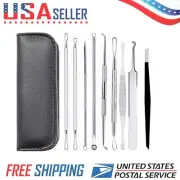 9 Pcs Blackhead Extractor Remover Tool Kit Set Face Facial Pore Cleanser Face