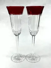 WATERFORD CRYSTAL - SIMPLY RED - PAIR OF CHAMPAGNE FLUTES - RUBY RED