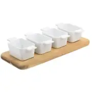 Gibson Elite Gracious Dining 5 Piece Fine Ceramic Tidbit Dish Set w Acacia Wood