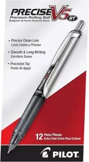 PILOT Precise V5RT Retractable Liquid Ink needle tip pens 0.5mm - 1 DOZEN BLACK