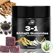 Pure Shilajit Gummies, Shilajit Ashwagandha Gummies, Himalayan Shilajit Gummies for Men, Contains Shilajit, Sea Moss and Ashwagandha, Non-GMO, Improve Energy and Stamina, 30 Day Supply Per Bottle