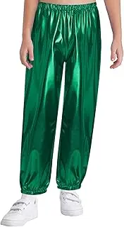 [Hedmy] Kids Girls Shiny Metallic Pants Hip Hop Jazz Dance Bottoms Athletic Sweatpants Holographic Trousers