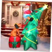 6FT Inflatable Christmas Tree for Yard Outside Decoration, 6FT Dog Chase Santa