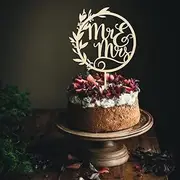 Mr & Mrs Cake Toppers - Engagement & Bridal Shower Cake Picks - Wooden Bride & Groom Decoration