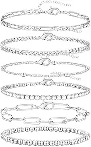 adoyi Gold Bracelets for Women, 14K Gold Plated Stackable Bracelet Stack Set Adjustable Charm Paperclip Chain Cuban Link Layered Waterproof Jewelry Sets Gifts for Womens 6.0/6.8/7.2", 6.5 IN, Copper,
