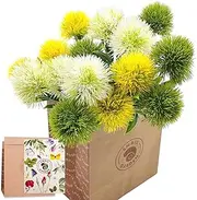 SNAIL GARDEN 15Pcs Artificial Dandelion, Artificial Flowers Plants Bouquet with 1 Vase Kraft Paper Bag-Plastic Shrubs Brushes Plant Fake Grass for Indoor Outdoor(White,Yellow,Green)