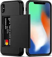 for iPhone X Case, iPhone Xs Case with Card Holder (Store 2 Cards) Wallet Case Slim Dual Layer Heavy Duty Protective Shockproof Hidden Card Slot Phone Case for iPhone X/iPhone Xs,Black